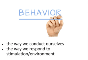 a hand writes the word behavior